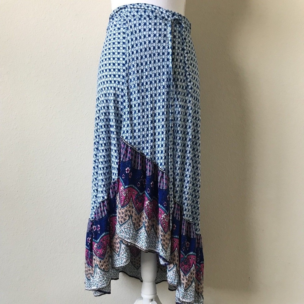 Hi Lo Ruffle Long Maxi Wrap Skirt Boho Small